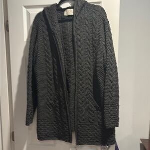 Gray Hooded Knit Cardigan